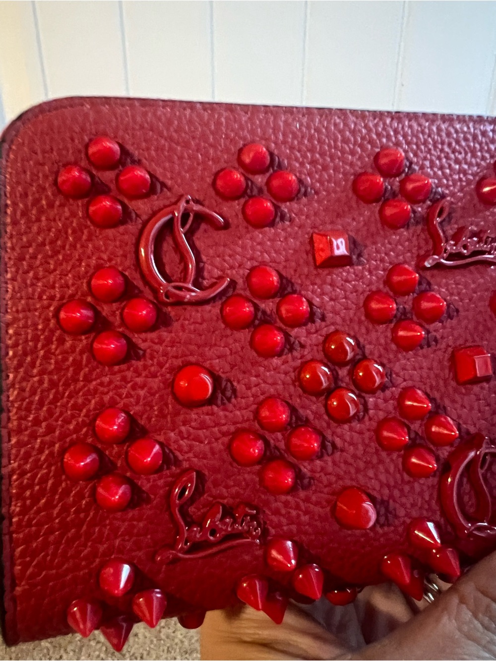 Christian Louboutin Red Pebbled Leather Studded Zip Wallet - Picture 4 of 11